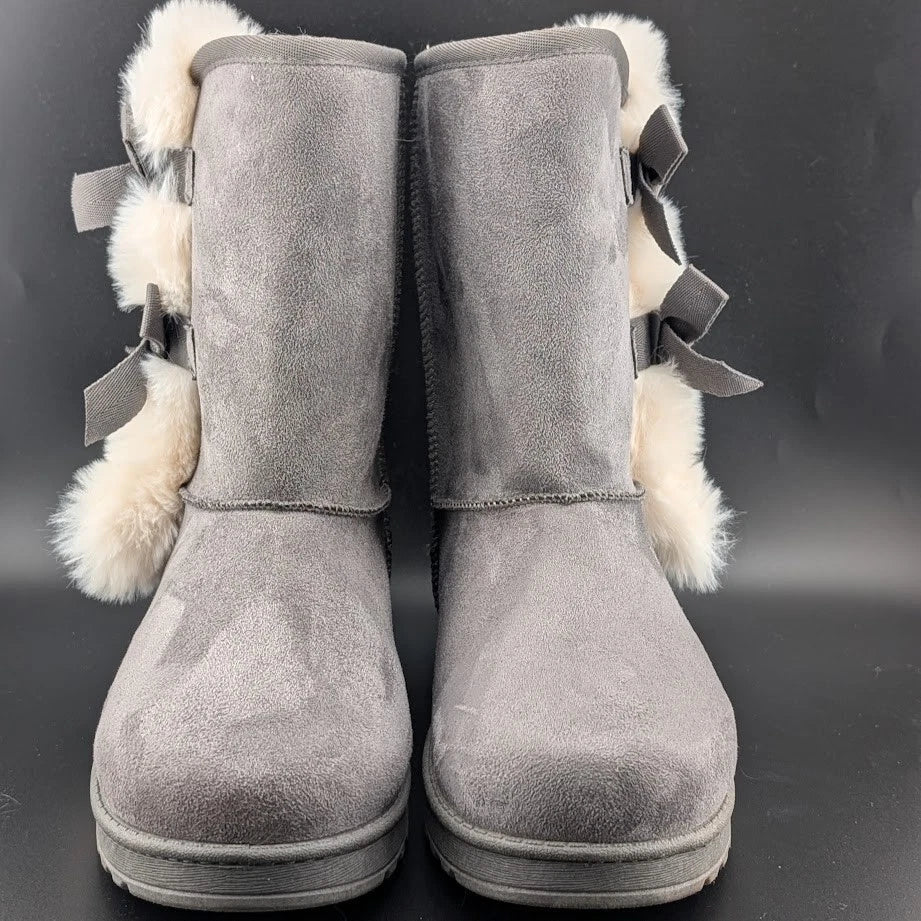Koolaburra by UGG Size 11 Victoria Short Winter Boots Women's Grey -2 Bow 4 Puff SoleComfort.shoes