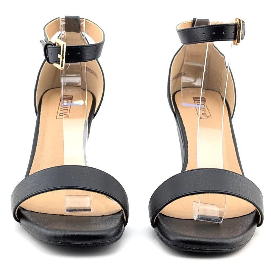 IDIFU Black Wedge Dress Sandal with Round Toe and Ankle Strap Size 8.5 IDIFU