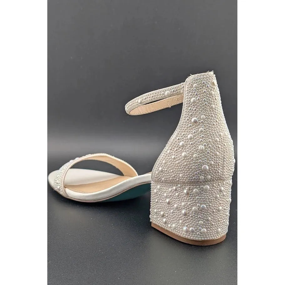 Blue by Betsey Johnson Women's Size 7.5W Mari Heeled Sandal Champagne SoleComfort.shoes