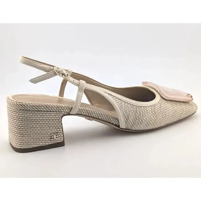 Sam Edelman Size 8.5 M Beige Natural Weave Tracie Block Heel Slingback Pump Shoe Sam Edelman
