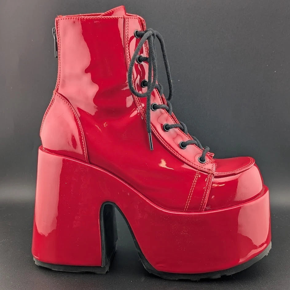 Red Patent Platform Boots Festival Rave Burning Man Gogo Dancer Shoes Demonia SoleComfort.shoes