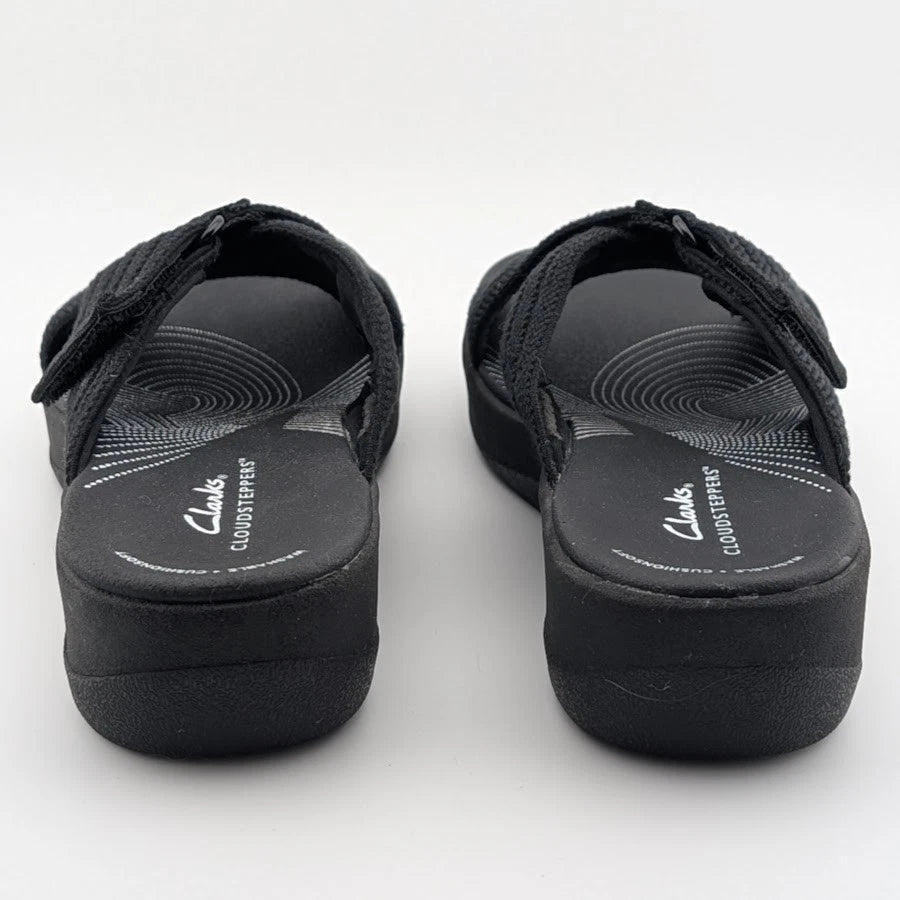 Reconditioned- Women's Clarks, Arla Wave Adjustable Sandal 76960 Black Size 6M Cloudstepper Clarks