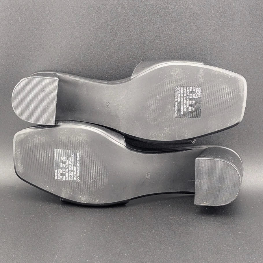 PIZZ ANNU Women's Size 9 Wide Chunky Block Heels Slip-on Mule Heels, Black SoleComfort.shoes