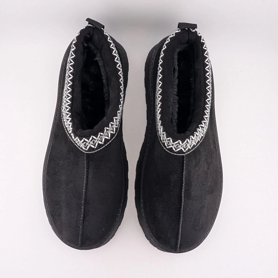 Samilor Size 10 Black Faux Fur Textile Suede Platform Booties embroidered collar SoleComfort.shoes