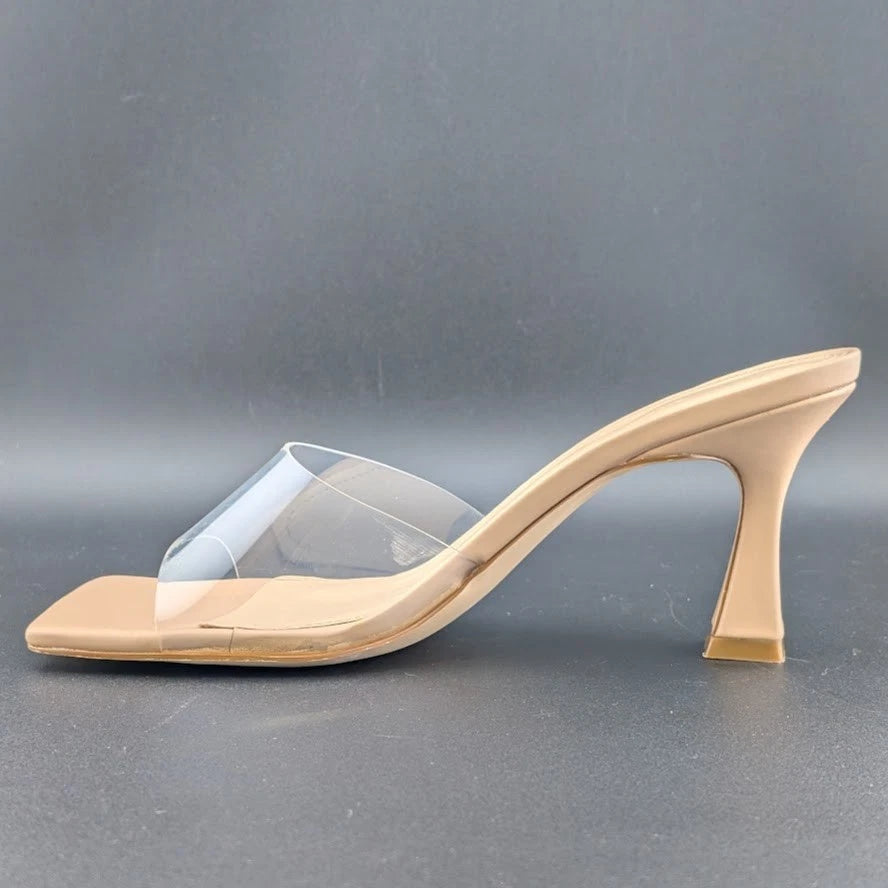 Women Size 7.5 Square Open Toe Low Kitten Heel Sandals Slip On Mule Slide SoleComfort.shoes