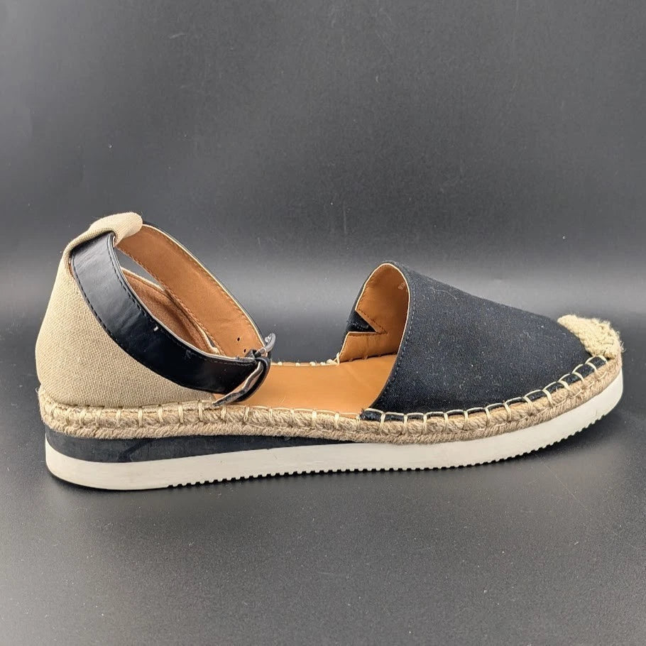 a.n.a Womens Size 9.5M Clara Wedge Sandal Espadrilles w/ Rubber Soles - Black SoleComfort.shoes