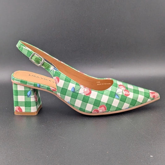 Lisa Vicky Womens 6 Zee Pointed Toe Slingback Pump Green Cherry New In Box SoleComfort.shoes