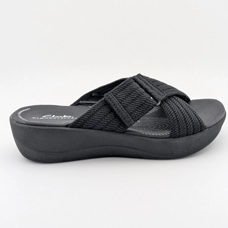 Reconditioned- Women's Clarks, Arla Wave Adjustable Sandal 76960 Black Size 6M Cloudstepper Clarks