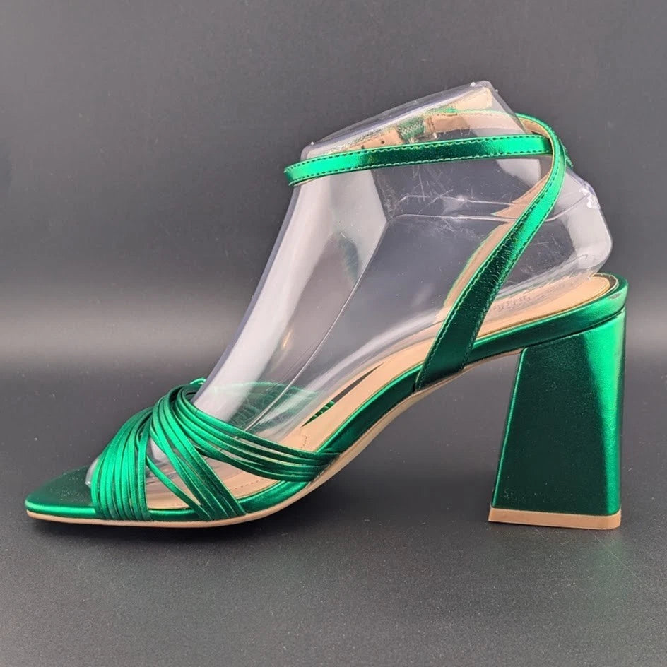 Jewel Badgley Mischka Sz 7.5 Michelle Ankle Strap Green Sandals Holiday Special SoleComfort.shoes