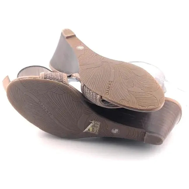DKNY Wedge Sandals With Buckle Elastic Straps Brown Metallic Size 5.5 DKNY