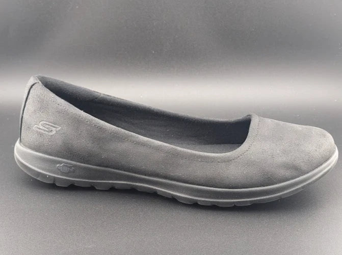 Pre-owned Women's Skechers Size 11 Go Walk Lite-Gem Black Faux Leather Ballet Flats Shoes
