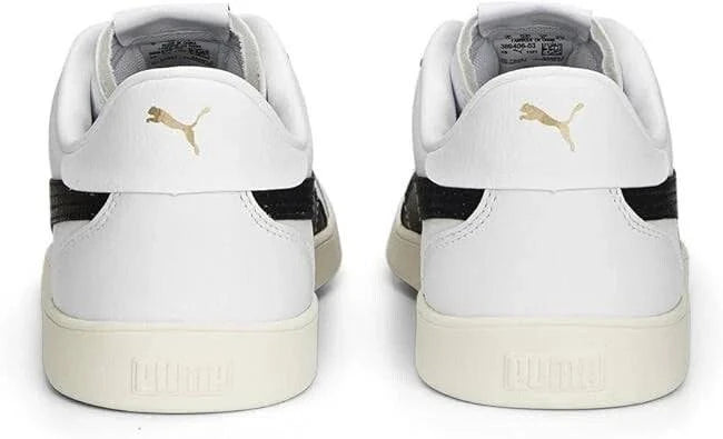 Size 12 Puma Club 5v5 Low White/Black/Gold Leather Shoes - Trainers Sneakers New