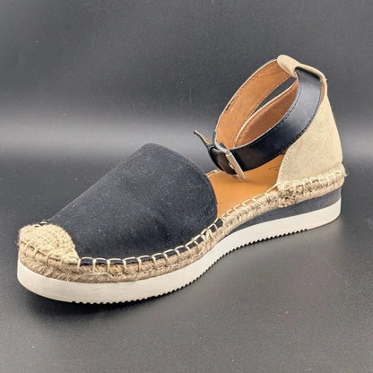 a.n.a Womens Size 9.5M Clara Wedge Sandal Espadrilles w/ Rubber Soles - Black SoleComfort.shoes