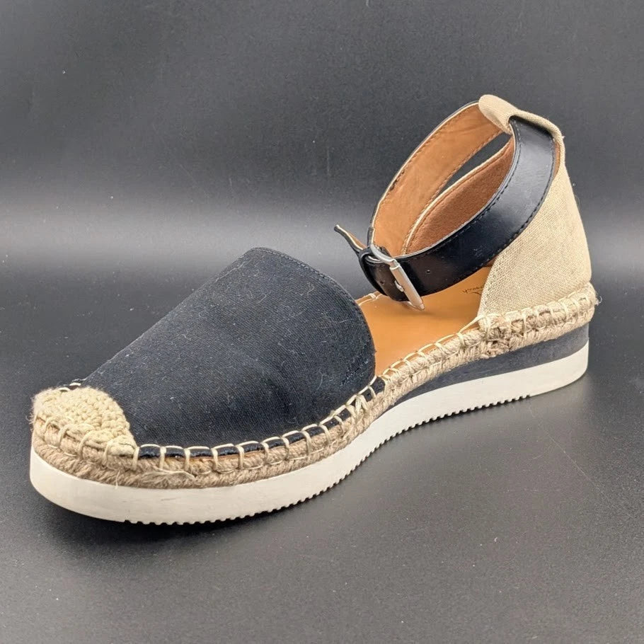 a.n.a Womens Size 9.5M Clara Wedge Sandal Espadrilles w/ Rubber Soles - Black SoleComfort.shoes