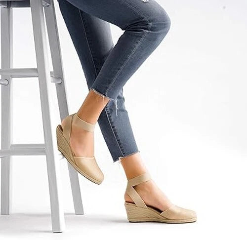 Dream Pairs Sandals | Womens 5.5 "Amanda" Espadrille Beige Cotton | 2.4" Wedge