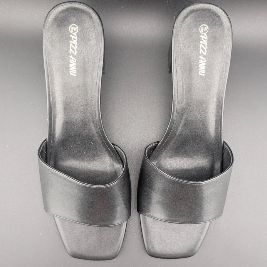 PIZZ ANNU Women's Size 9 Wide Chunky Block Heels Slip-on Mule Heels, Black SoleComfort.shoes