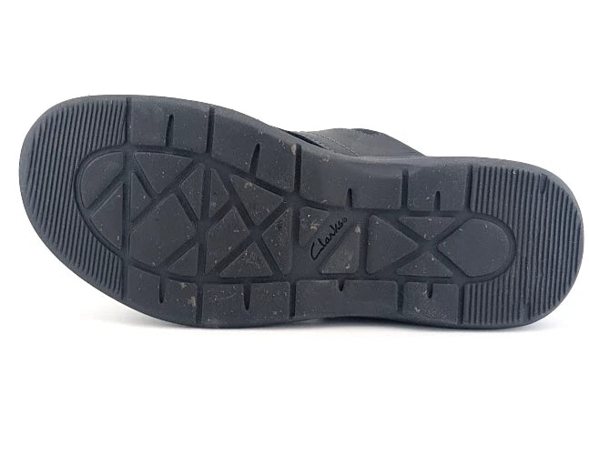 Clarks Mens Size 9.5W Walkford Band Slide Sandal Black Leather - Summer's Staple