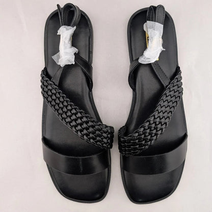Women's Size 7.5 Black Open Toe Braided Ankle Strap Summer Sandals SoleComfort.shoes