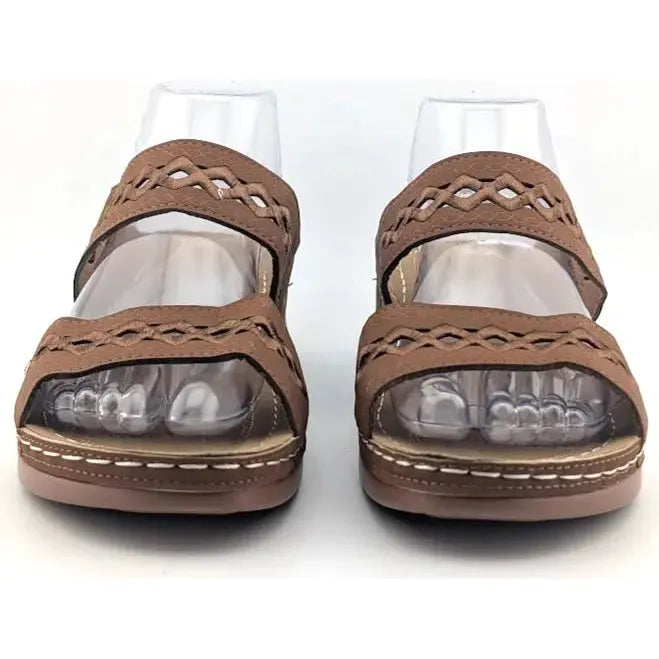 New Faux Leather Size 12 /43 Two Strap Sandal Casual Outdoor Women Flat Sandals - SoleComfort.shoes
