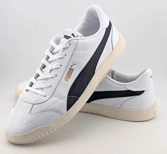 Size 12 Puma Club 5v5 Low White/Black/Gold Leather Shoes - Trainers Sneakers New