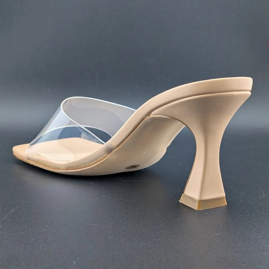 Women Size 7.5 Square Open Toe Low Kitten Heel Sandals Slip On Mule Slide SoleComfort.shoes