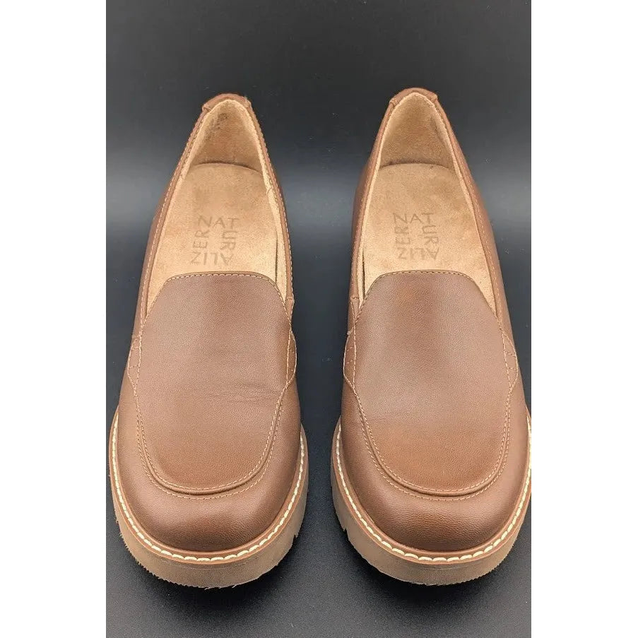 Women’s Size 5.5 Naturalizer "Cabaret" Lug Chunky Sole Loafer Rich Brown Faux Leather Uppers SoleComfort.shoes