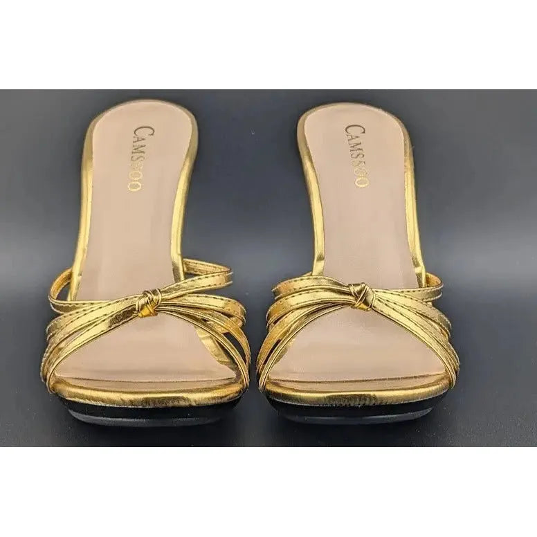 CAMSSOO Women's Size 6M Platform Heeled Mules Stiletto Sandals Open Toe Slip On - SoleComfort.shoes
