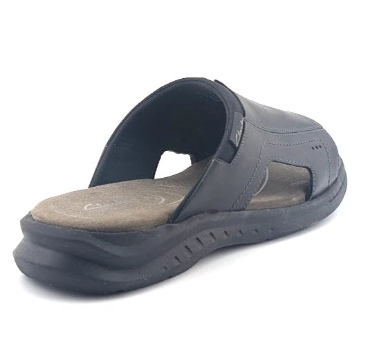 Clarks Mens Size 9.5W Walkford Band Slide Sandal Black Leather - Summer's Staple