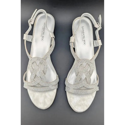 London Fog Women's Macey Demi-Wedge Rhinestone Sandals Silver Size 8 New In Box London Fog
