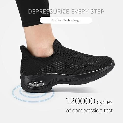 Womens Orthopedic Arch Support Slip On Black Walking, Fasciitis Shoes Sz 10.5
