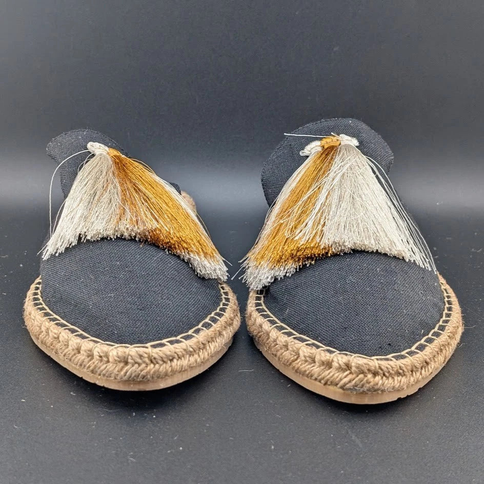 *NEW* Silvia Cobos Size 9 Womens Slip On Tassel Espadrilles Black Canvas S solecomfort.shoes ( SoleComfort.shoes