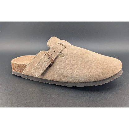 KIDMI Women's EU39 (US 8-8.5) Suede Clogs w/ Back Strap Leather Mules Cork Footbed Slip on SoleComfort.shoes