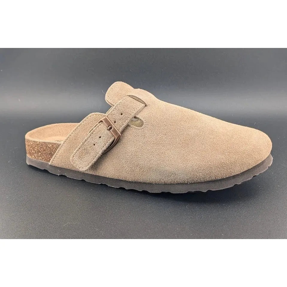KIDMI Women's EU39 (US 8-8.5) Suede Clogs w/ Back Strap Leather Mules Cork Footbed Slip on SoleComfort.shoes