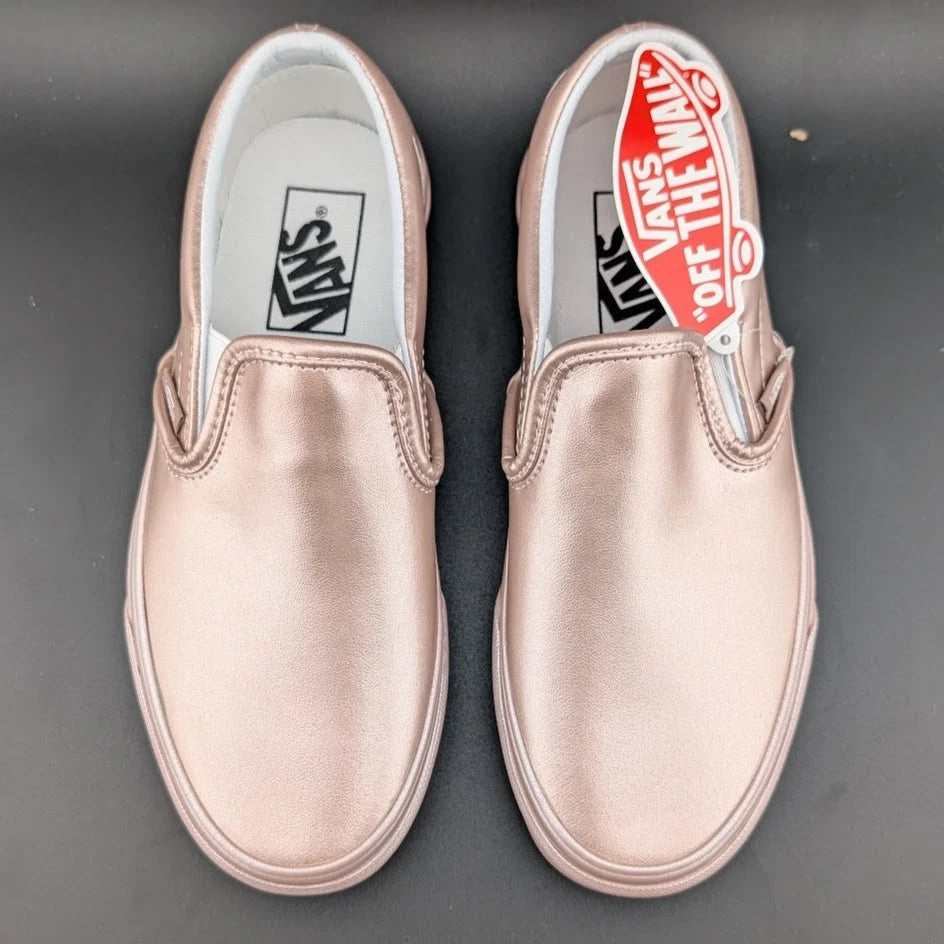 Women's Sz 6 Vans Classic Slip-on Metallic Sidewall Rose Gold VN0A38F7QTU VANS