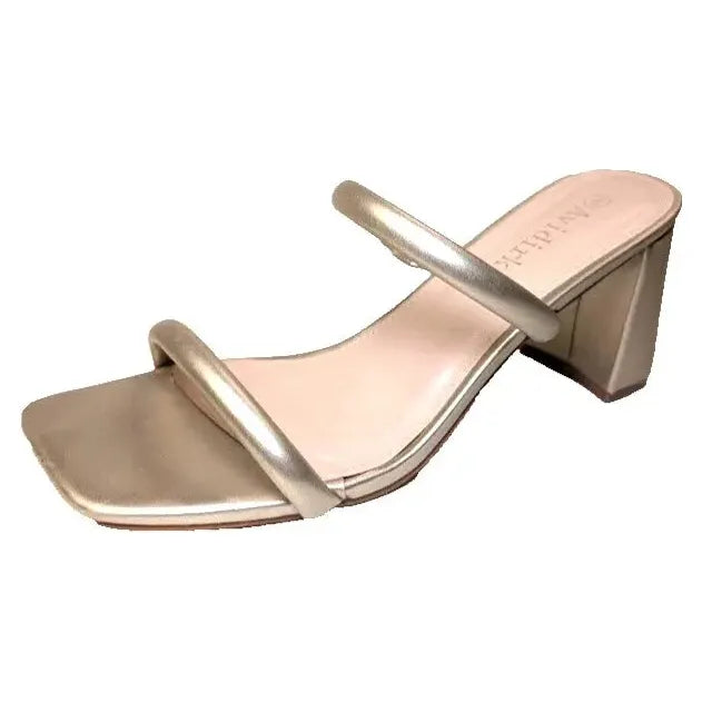 Pre-Owned Women's Size 8 Chunky Heeled Mule 2-Strap Sandal | Block Mid Heel Square Toe Dress Shoe Avidirk