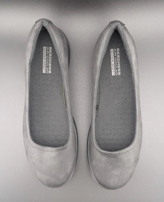 Pre-owned Women's Skechers Size 11 Go Walk Lite-Gem Black Faux Leather Ballet Flats Shoes