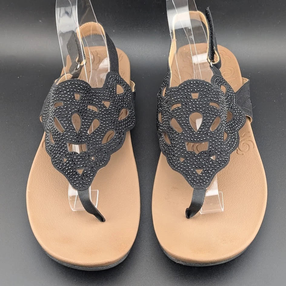 Rockport Sandals Womens Ridge Black 10 Leather Thong Slingback Shoe w/ Sparkles SoleComfort.shoes