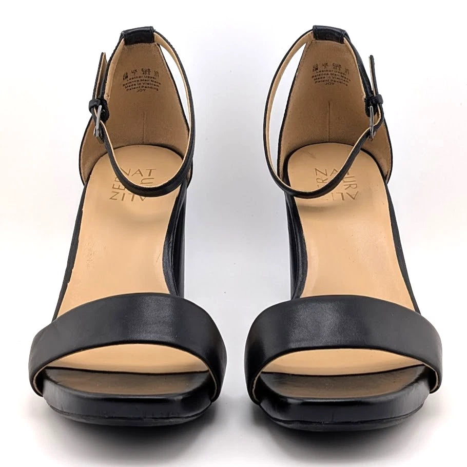 Naturalizer Women's Size 9.5W Joy Black Leather Sandals with 4" Chunky Heels SoleComfort.shoes