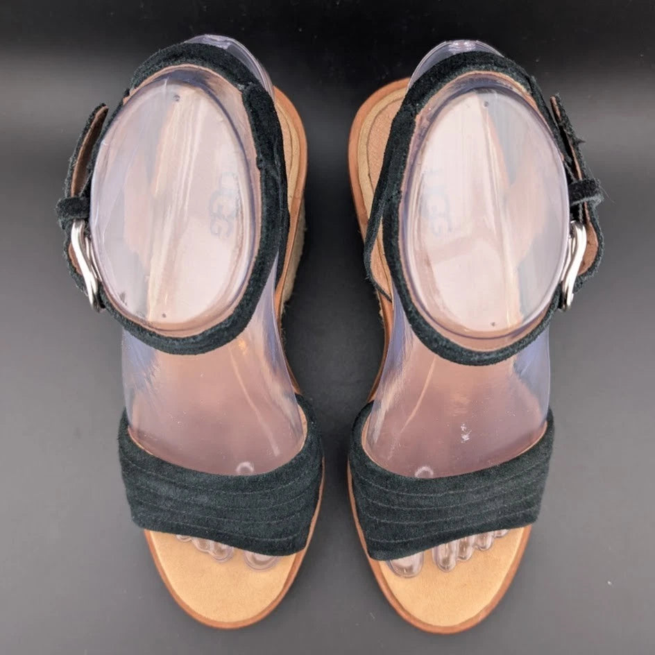 UGG Women's Size 6.5 Laynce Wedge Heel Sandal Black Reconditioned SoleComfort.shoes