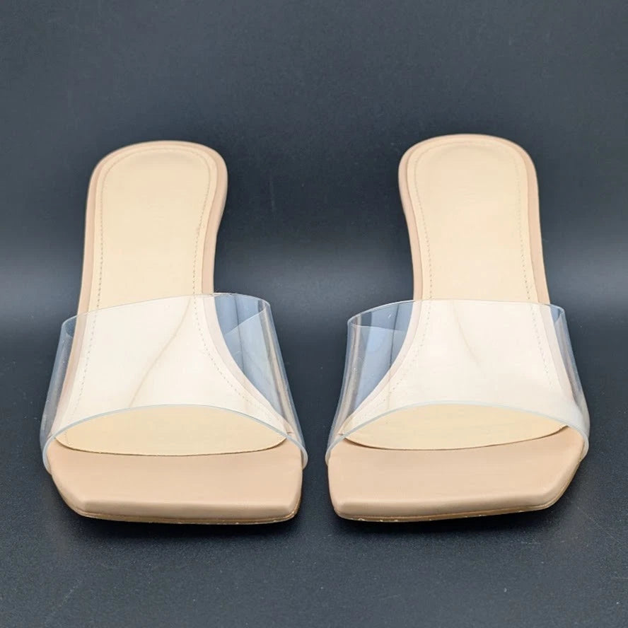 Women Size 7.5 Square Open Toe Low Kitten Heel Sandals Slip On Mule Slide SoleComfort.shoes