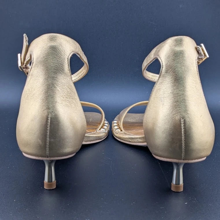 NEW Gianni Bini Gold Strap Kitten Heeled Sandals Size 5.5 Nordstrom Shelf Pull Gianni Bini