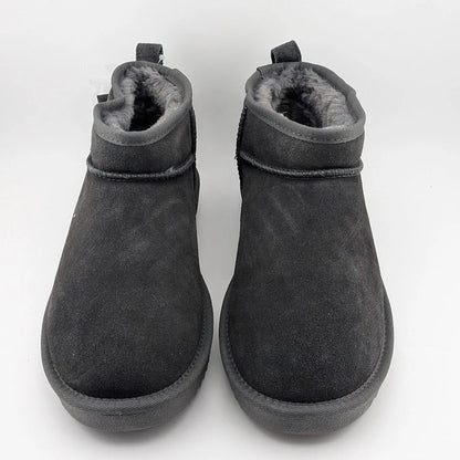 Women Genuine Grey Suede Booties w/  Faux Fur Lining Memory Foam Slip-on Boots Dream Pairs