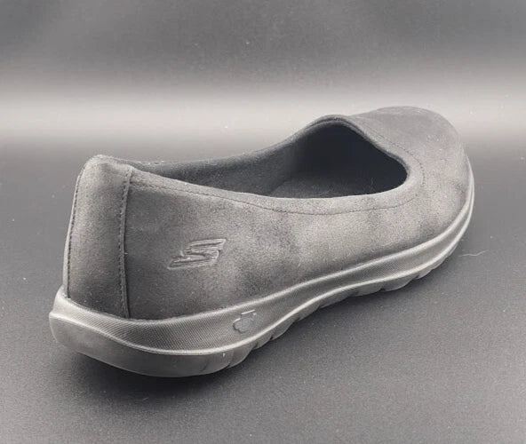 Pre-owned Women's Skechers Size 11 Go Walk Lite-Gem Black Faux Leather Ballet Flats Shoes