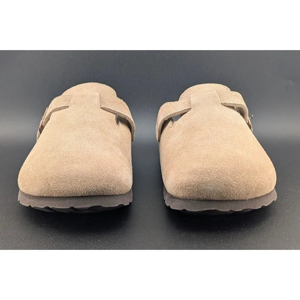 KIDMI Women's EU39 (US 8-8.5) Suede Clogs w/ Back Strap Leather Mules Cork Footbed Slip on SoleComfort.shoes