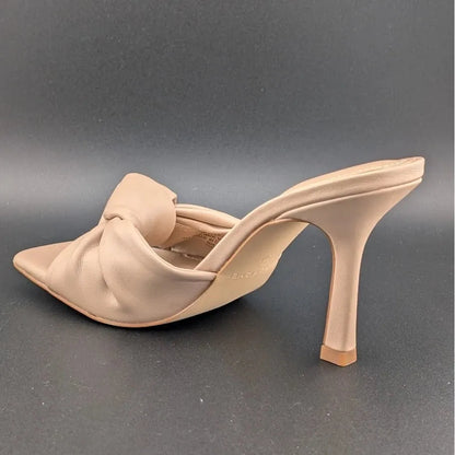MARC FISHER DALIOT Beige/Tan Square Toe Mule Heeled Sandals with Knot Super Soft SoleComfort.shoes