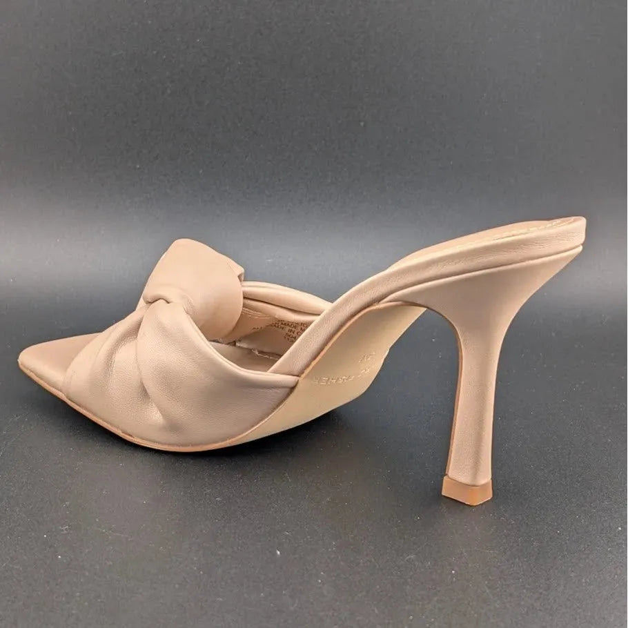 MARC FISHER DALIOT Beige/Tan Square Toe Mule Heeled Sandals with Knot Super Soft SoleComfort.shoes