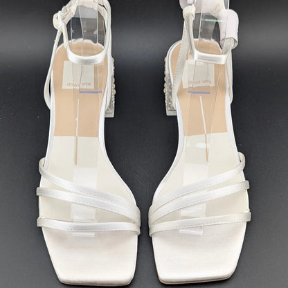 Dolce Vita Women's Sz 6 Ysabel Pearl 2.4" Chunk Heeled Sandal True White Satin SoleComfort.shoes