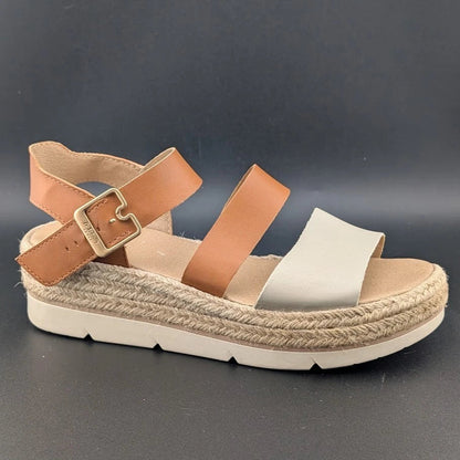 Dr. Scholl's Women Size 7 Once Twice Espadrille Wedge Sandal Tan Platform Shoe SoleComfort.shoes