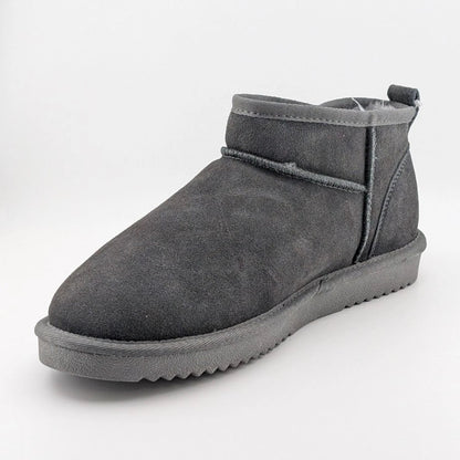 Women Genuine Grey Suede Booties w/  Faux Fur Lining Memory Foam Slip-on Boots Dream Pairs