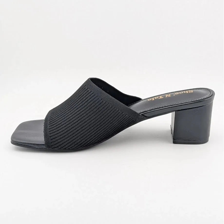 Women's Square Toe Chunky Block Heel Sandals - Open Toe Low Heel Mules Slides Shoe n Tale
